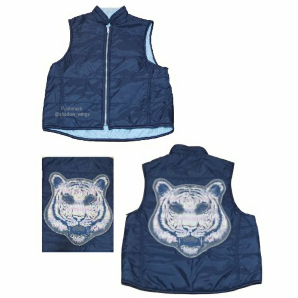 Vanity Nordic Gear Reversible Blue Tiger Puffer Vest - Size Large Outdoor Vest